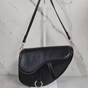 Womens Black Faux Leather Saddle Purse